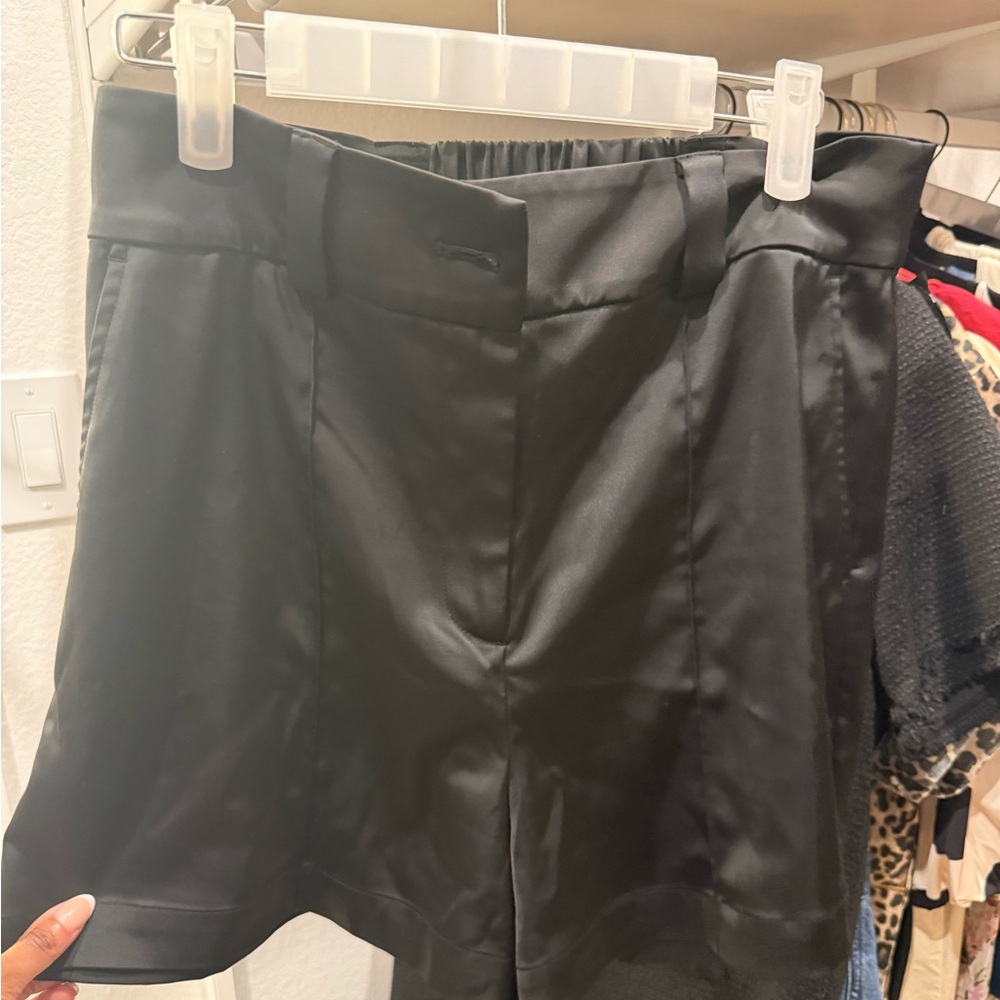 Black satin shorts
